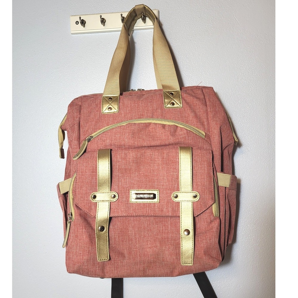 Falanko Pink Laptop Backpack with Gold Accents RFID Protection USB Extension